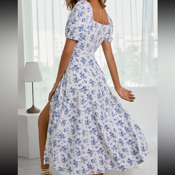 Boho floral print know front slit thigh maxi dress - Picture 6 of 16